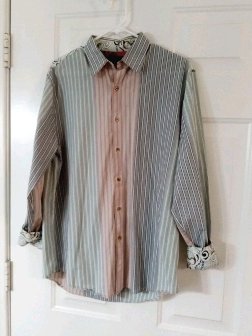 Axis LA Button Up Men's Medium Striped/Paisley Accents Long Sleeve Flip Cuff